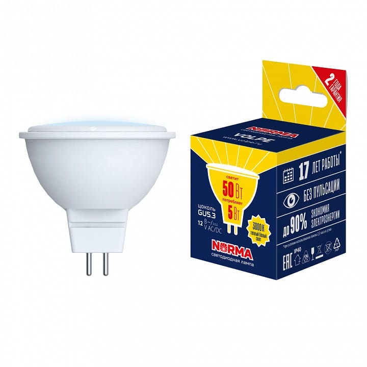 Лампа светодиодная Volpe LED-MR16 GU5.3 5Вт 3000K UL-00011011