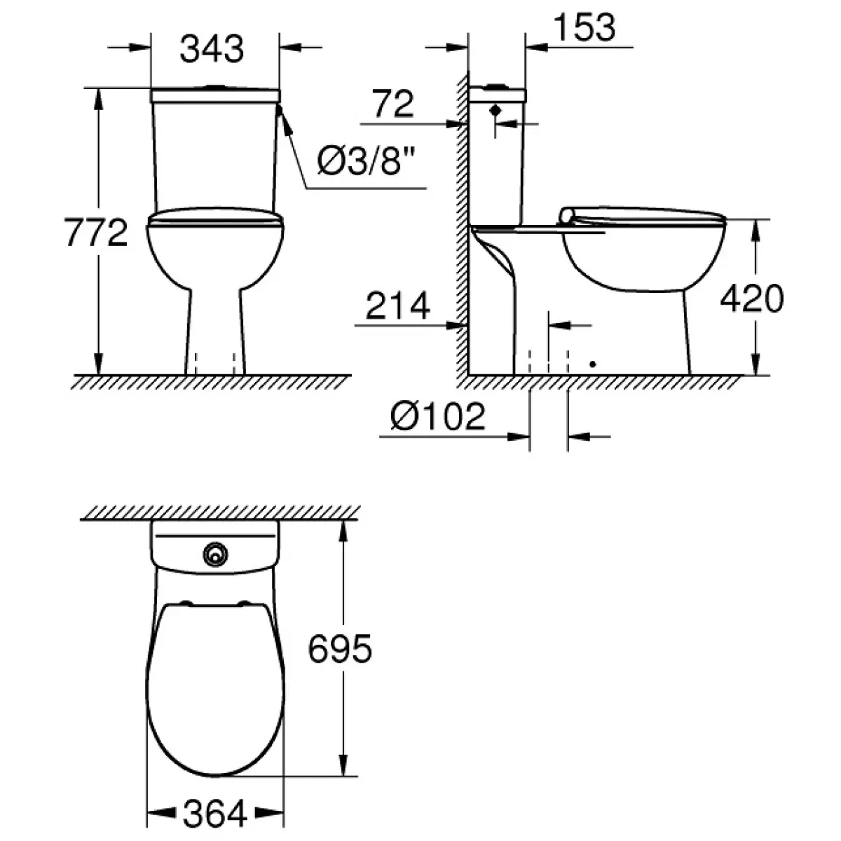 Унитаз-компакт Grohe Bau Ceramic 39346000 безободковый, вертикальный выпуск, с сиденьем микролифт, альпийский белый