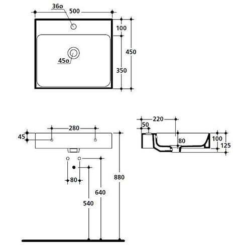 Раковина KERASAN Cento 50 3530bi*1