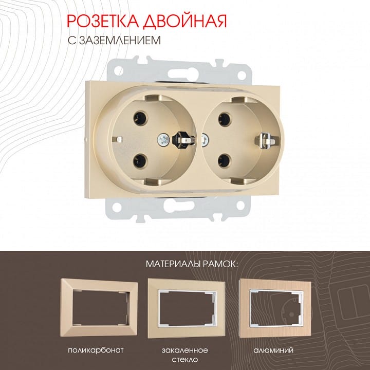 Розетка двойная с заземлением, без рамки Arte Milano am-203 203.40-2.shampan