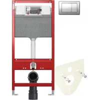 Инсталляция для унитаза Tece TECEplanus 9300302 + 9200010 + 9380014 + 9240321 с кнопкой смыва, хром