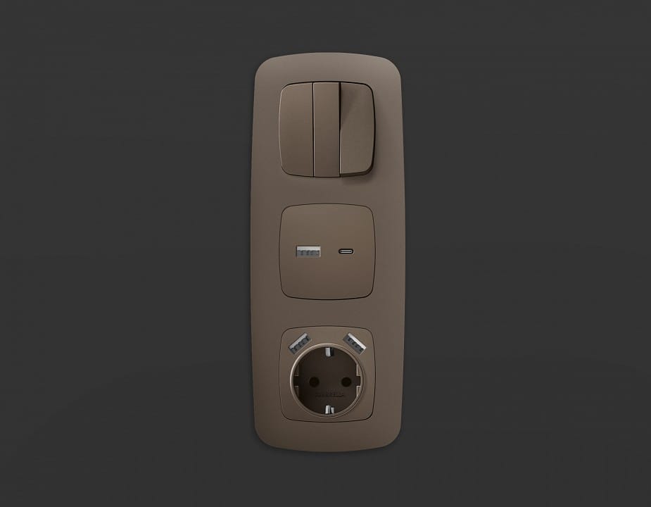 Накладка для розетки с заземлением и со шторками и 2хUSB type A Ambrella Volt OMEGA OP6390