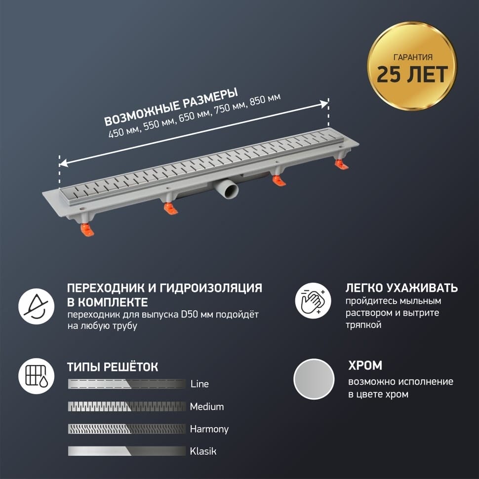 Душевой лоток Paini Medium 750 CH750MC черный матовый