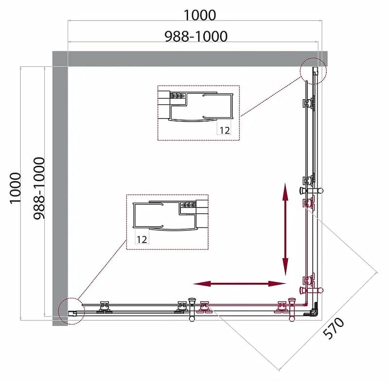 Душевой уголок BelBagno Uno 100x100 UNO-195-A-2-100-C-NERO черный матовый