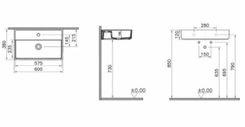 Прямоугольная раковина-чаша Vitra ArchiPlan 60 см 7401B003-0001 белый