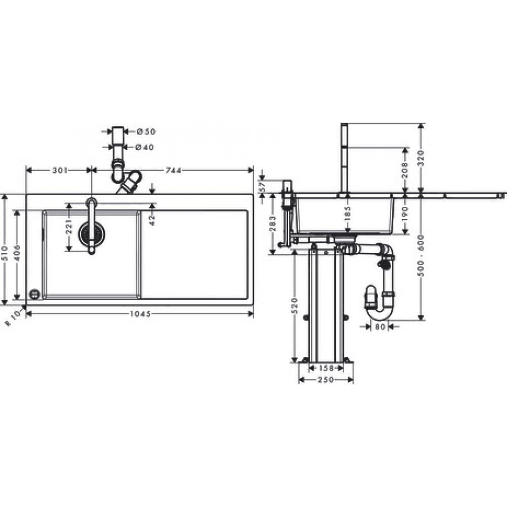 Кухонная комбинация hansgrohe 450 с крылом C71-F450-12 43230800 сталь