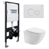 Комплект унитаза с инсталляцией Abber Bequem AC1100T-AC0105-AC0121MW с белой матовой клавишей