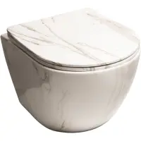Унитаз подвесной SantiLine SL-5005MRB безободковый, с сиденьем микролифт, белый мрамор