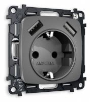 Розетка с заземлением и 2хUSB type A без рамки Ambrella Volt Quant MO659010