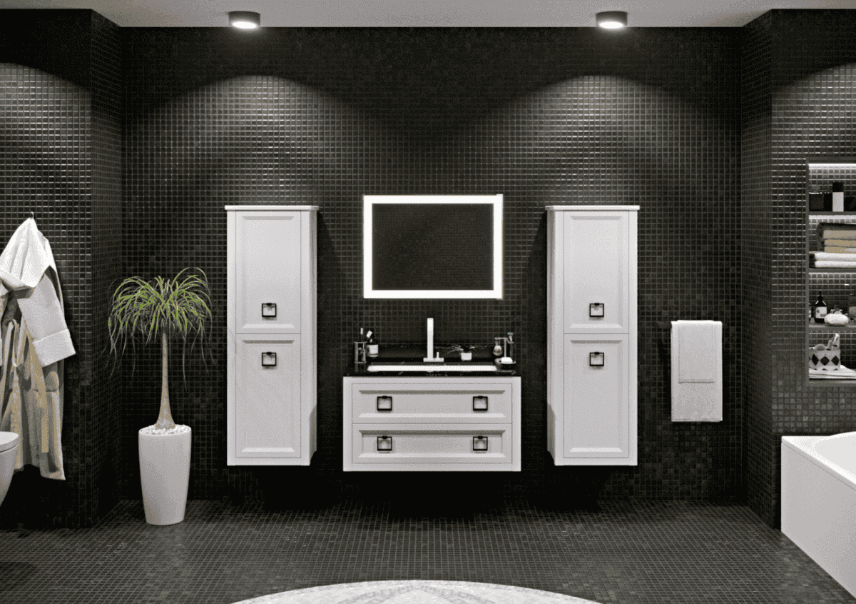Тумба с раковиной Bagno Piu Vintage 107 белый матовый/черный
