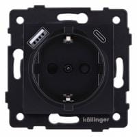 Розетка с заземлением и со шторкой и 2хUSB type A и C, без рамки Kollinger  REA-004BM