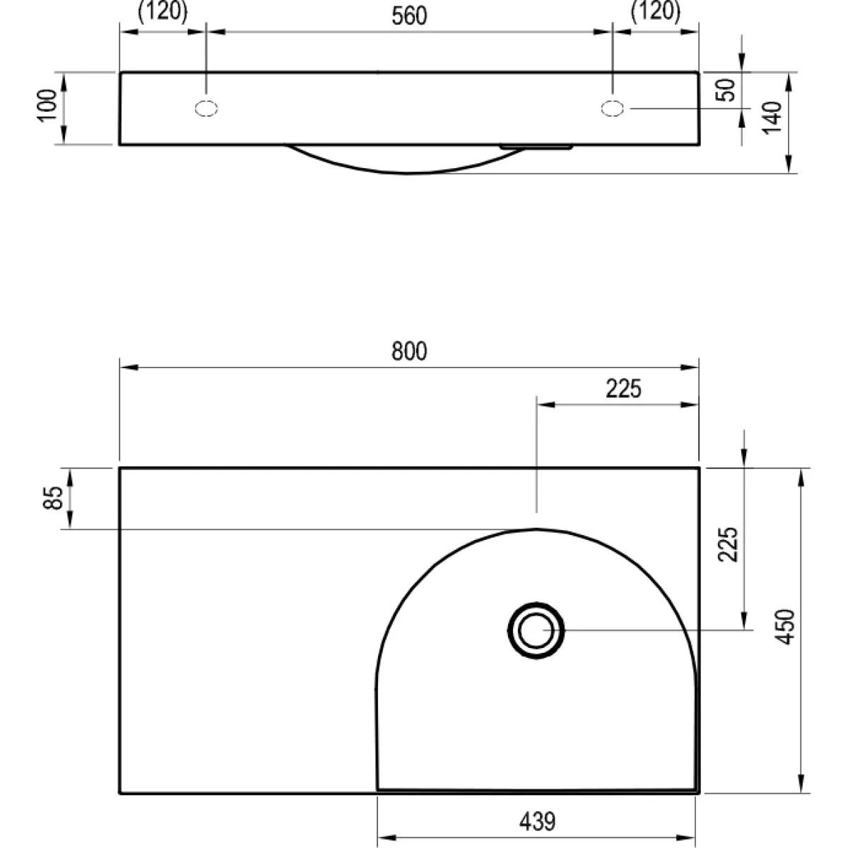 Раковина Ravak Lite XJXL1380000 80x45 см L, накладная, подвесная, белый