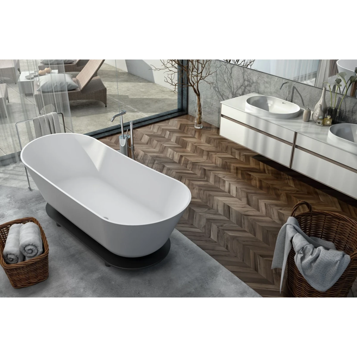 Ванна из литьевого мрамора Kolpa-San Atys Duo FS 622760 174x70 см, отдельностоящая, белый матовый