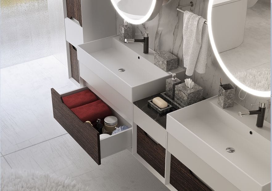 Тумба с раковиной Bagno Piu Ventidue 80 белый матовый/орех матовый
