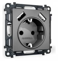 Розетка с заземлением и со шторкой и 2хUSB type A, без рамки Ambrella Volt ALFA MA659010