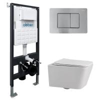 Комплект унитаза с инсталляцией Abber Rechteck AC1201-AC0105-AC0120MCH с клавишей смыва матовый хром