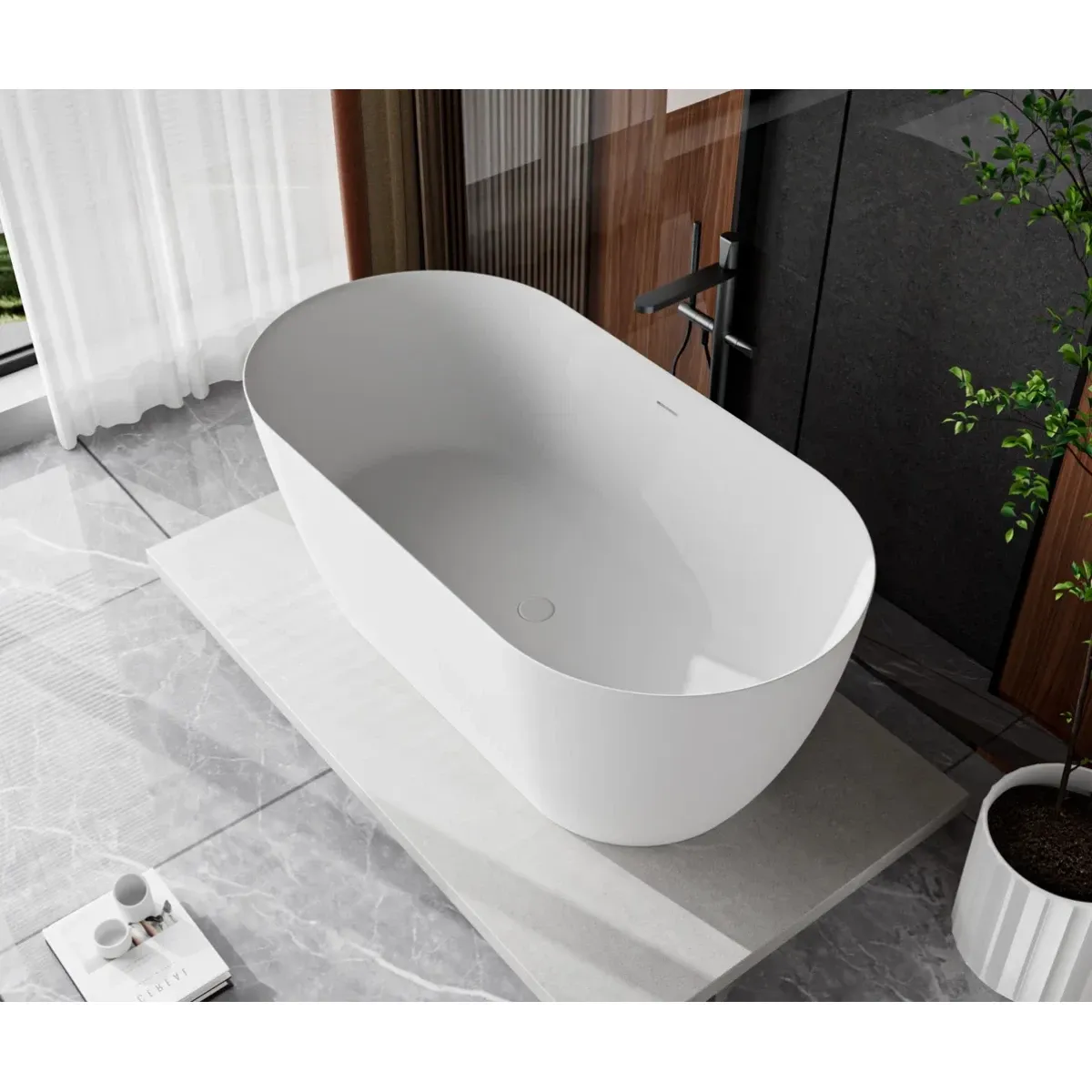 Ванна из литьевого мрамора Cezares RELAX CZR-RELAX-150-75-57-SSB 150x75 см, отдельностоящая, белый