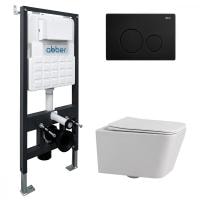 Комплект унитаза с инсталляцией Abber Rechteck AC1201-AC0105-AC0121MB с черной матовой клавишей
