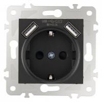 Розетка с заземлением и со шторкой и 2хUSB без рамки Arte Milano am-203 203.47-1.black