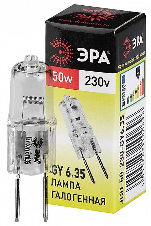 Лампа галогеновая Эра  GY6.35 50Вт 3000K GY6.35-JCD-50W-230V