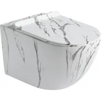 Унитаз подвесной SantiLine SL-5002MM безободковый, с сиденьем микролифт, белый мрамор