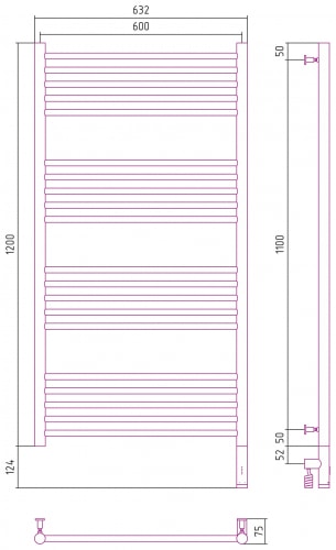 Электрический полотенцесушитель Сунержа Богема 3.0 прямая 1200х600 05-5805-1260 состаренная бронза
