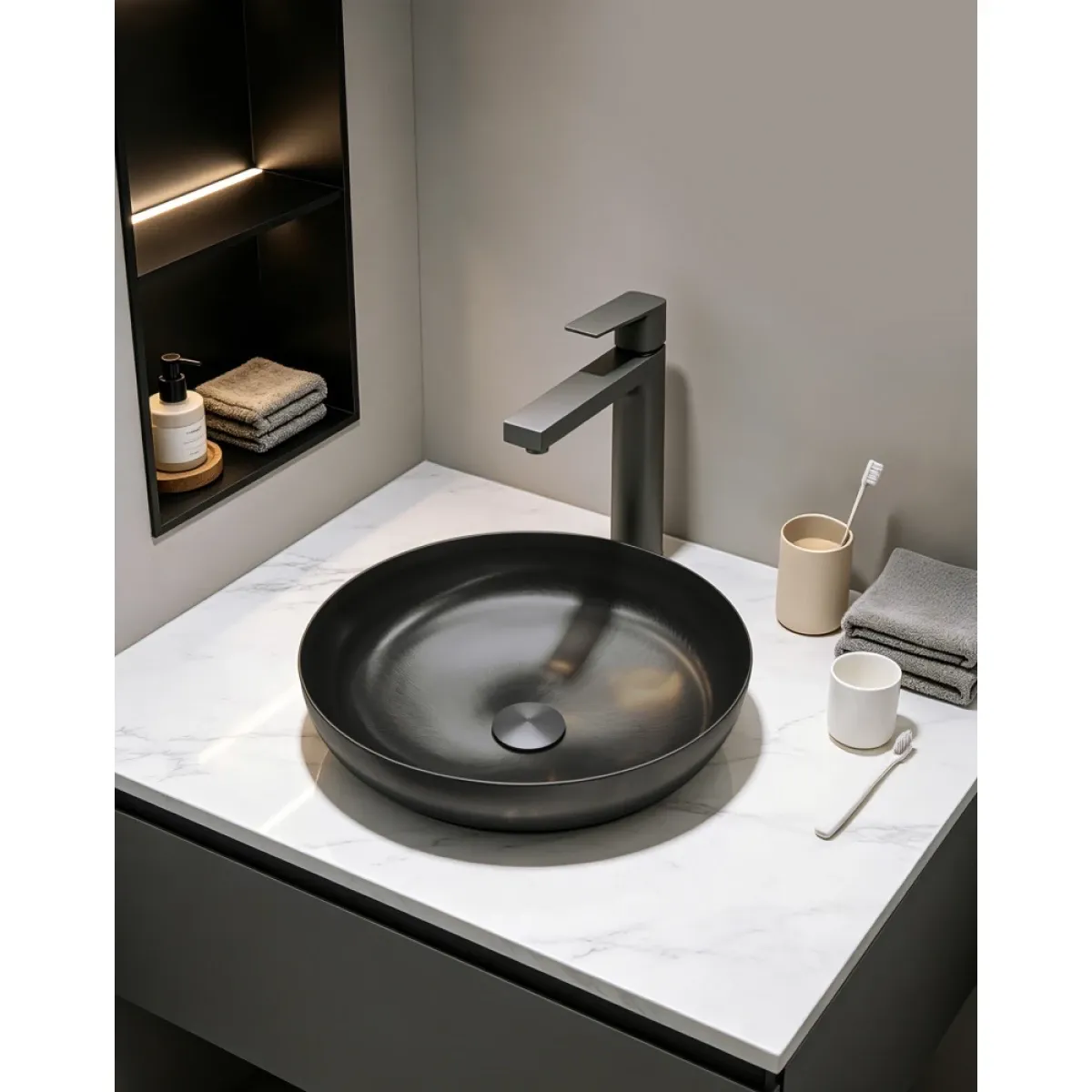 Раковина-чаша Abber Wasser Kreis AF2412MB 35,9x35,9 см, накладная, черный матовый