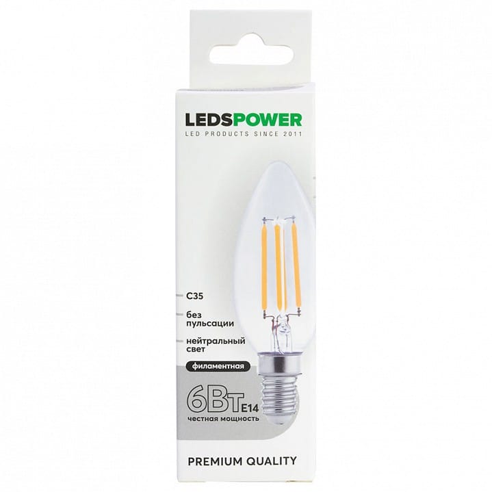 Лампа светодиодная LEDS POWER C35 E14 6Вт 4000K 007083