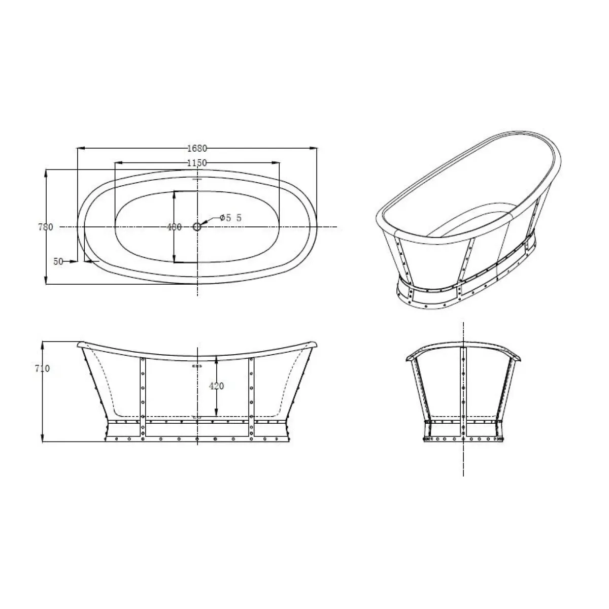 Акриловая ванна BelBagno BB33-CF36 168x78 см, отдельностоящая, серый матовый