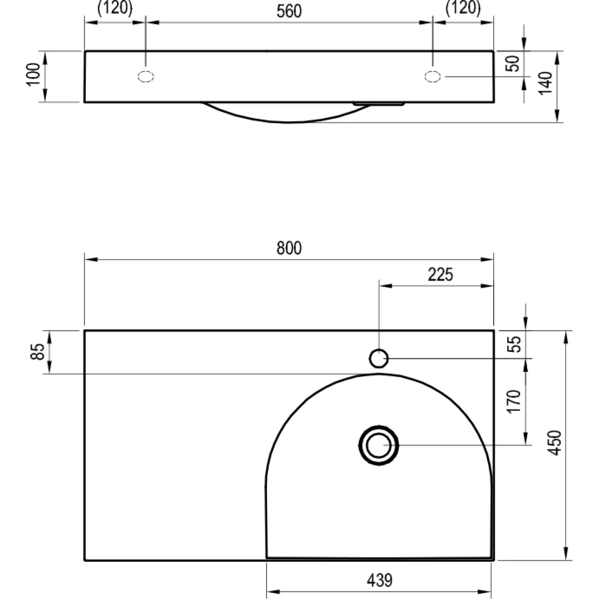 Раковина Ravak Lite XJXL1280000 80x45 см L, накладная, подвесная, белый