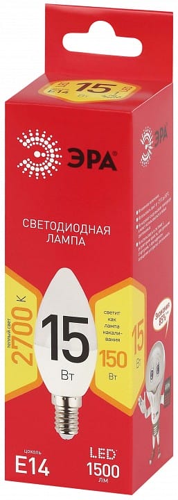 Лампа светодиодная Эра  E14 15Вт 2700K LED B35-15W-827-E14 R