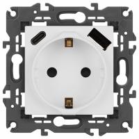 Розетка с заземлением и со шторкой и 2хUSB, без рамки Эра Эра Elegance 14-4108-01М