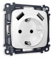 Розетка с заземлением и 2хUSB type A, без рамки Ambrella Volt OMEGA MO109010