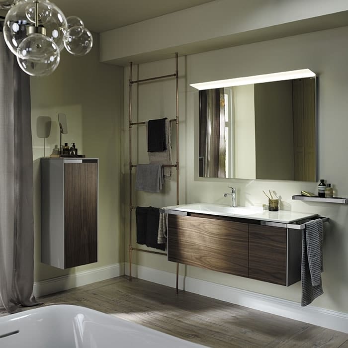 Тумба с раковиной Burgbad Yso 128 SFAC111 L K0396 F2321 C0001*1 светло-серый глянцевый/коньячный орех