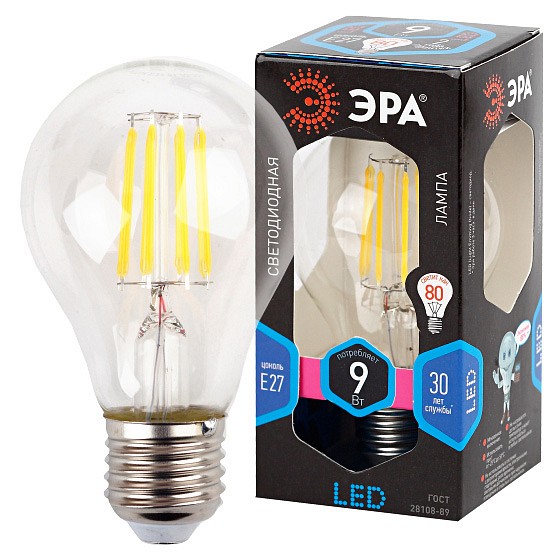 Лампа светодиодная Эра F-LED E27 9Вт 4000K F-LED A60-9W-840-E27