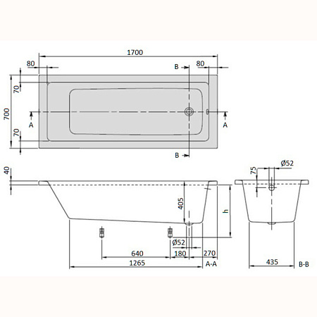 Акриловая ванна Villeroy & Boch Targa Plus 170 х 70 см UBA177NES2V-01 белый