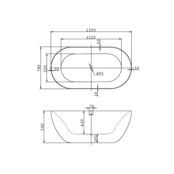 Акриловая ванна BelBagno 150x78 BB27