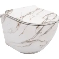 Унитаз подвесной Rea Carlos REA-C8004 безободковый, с сиденьем микролифт, белый мрамор