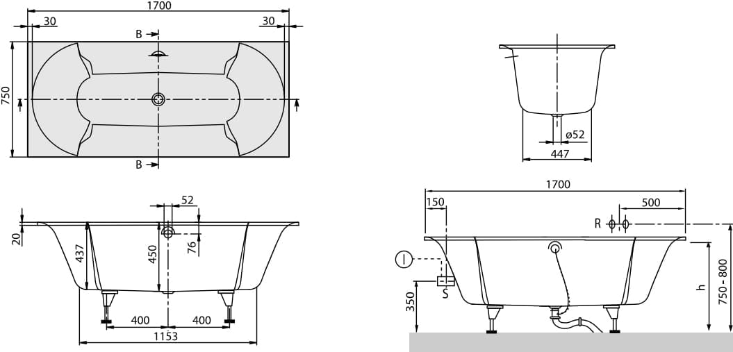 Квариловая ванна Villeroy&Boch Pavia 170x75 UBQ170PAV2V-01 (витринный образец)