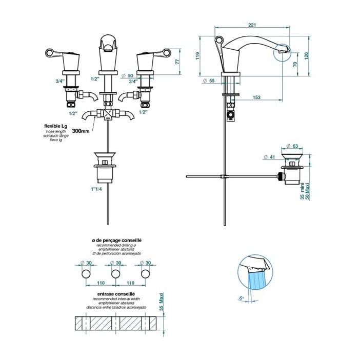 Смеситель для раковины THG Bagatelle mtal U3B.F01.151 золото