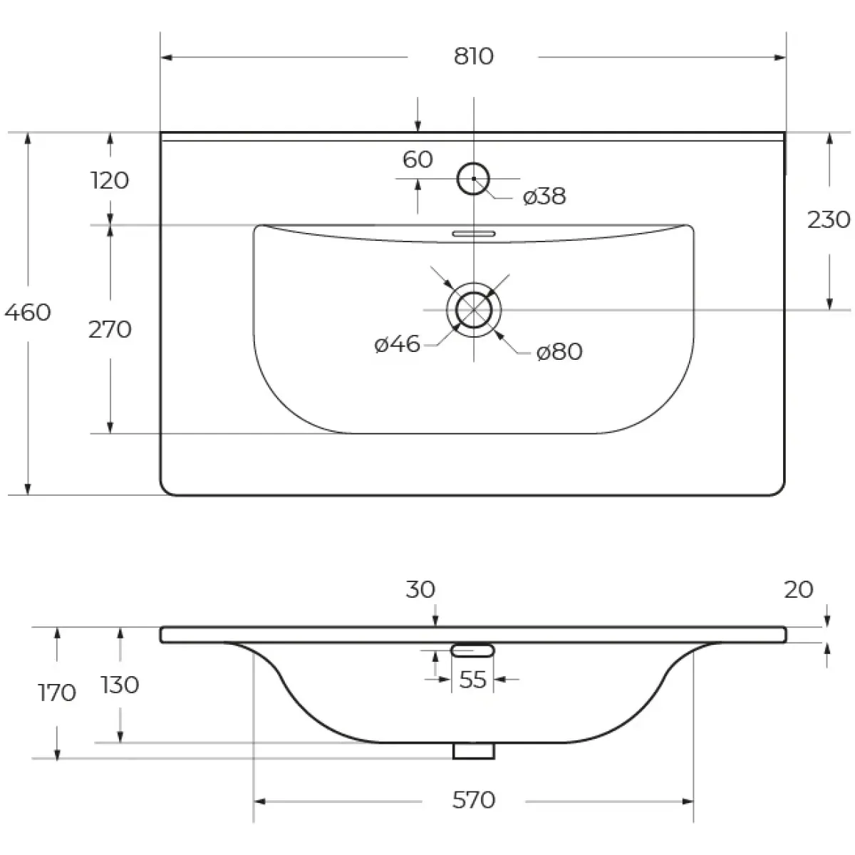 Раковина BelBagno Uno BB-8099-80 81x46 см, накладная, белый