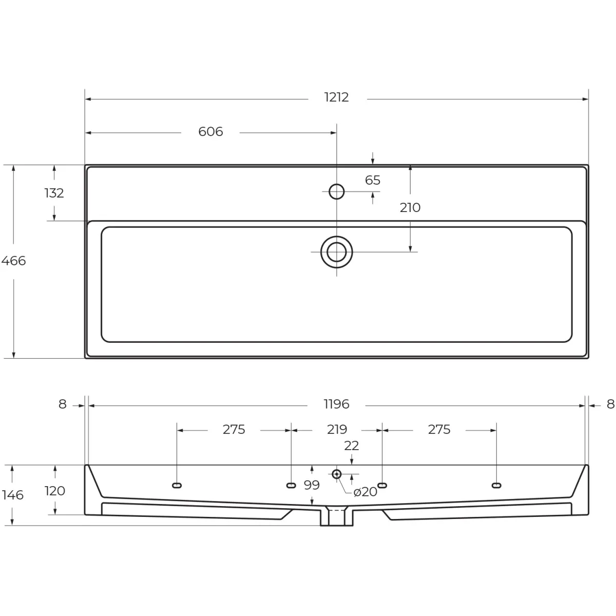 Раковина 121,2x46,6 см Cezares Molveno CZR-MIL-120-LVB