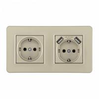 Розетка с заземлением и со шторкой и 2хUSB Arte Milano SET16-2 SET16-2-47-1-40-1 shampan