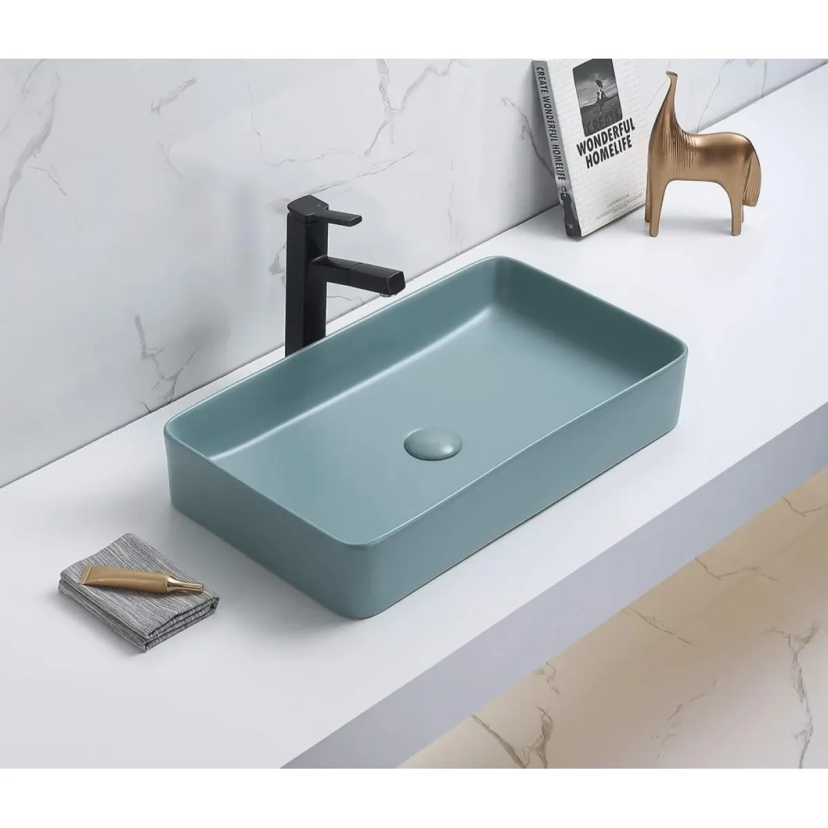 Раковина-чаша CeramaLux 78189MLG-6 60,5x35 см, накладная, бирюзовый матовый