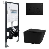 Комплект унитаза с инсталляцией Abber Rechteck AC1201MB-AC0105-AC0121MB с черной матовой клавишей