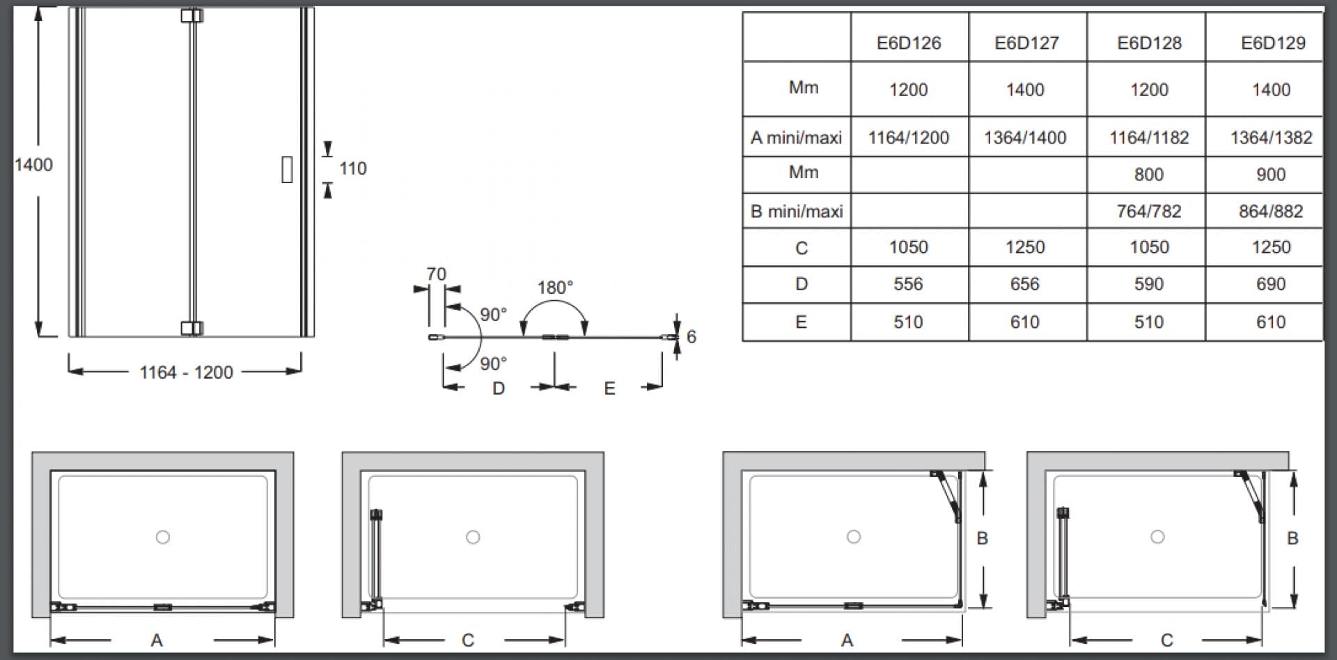 Шторка для ванны 120x140 Jacob Delafon Capsule E6D126-GA