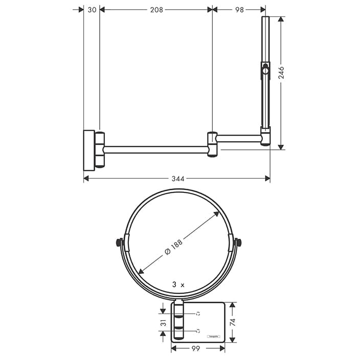 Косметическое зеркало hansgrohe AddStoris 41791670 матовый черный