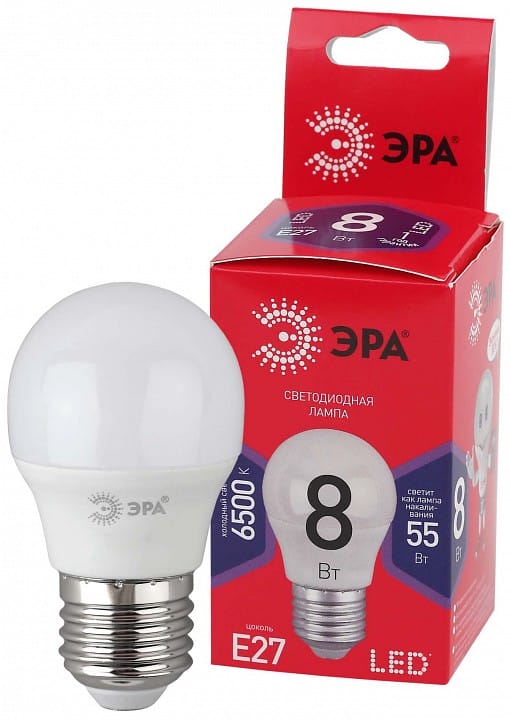Лампа светодиодная Эра  E27 8Вт 6500K LED P45-8W-865-E27 R