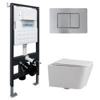 Комплект унитаза с инсталляцией Abber Rechteck AC1201-AC0105-AC0120MCH с клавишей смыва матовый хром