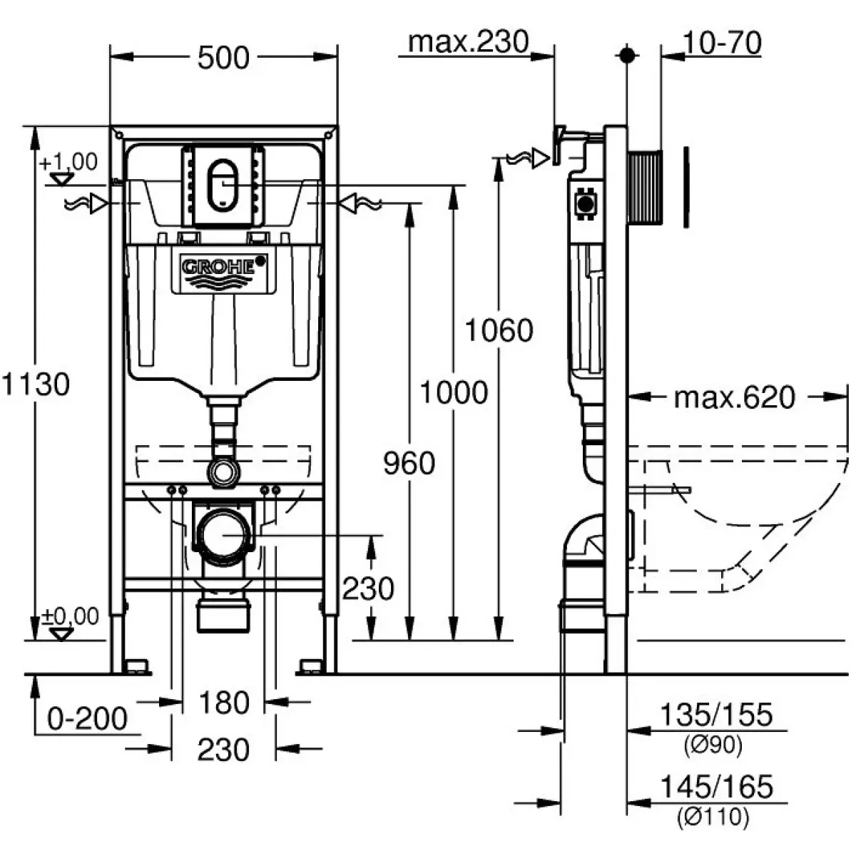 Инсталляция для унитаза Grohe Rapid SL 39503000 с кнопкой смыва, хром